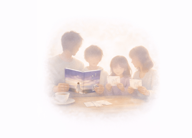 大阪の悩み相談｜花読み®による花おみくじの受け取り方を説明する絵本ページとQRコードのイラスト